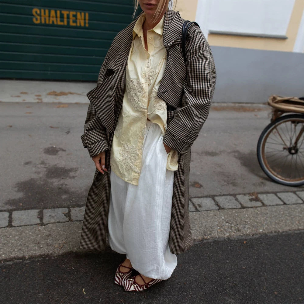 Women Oversize Coat in Glencheck with Wide Lapels and Dropped Shoulder Amarae