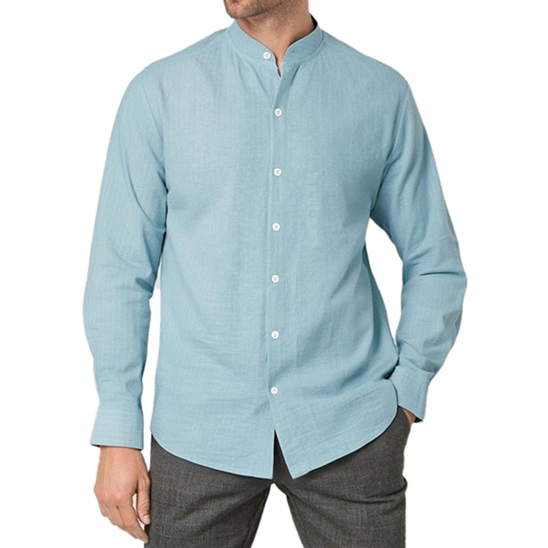 Long sleeve shirt for men with a modern striped pattern and a practical high collar Lune London