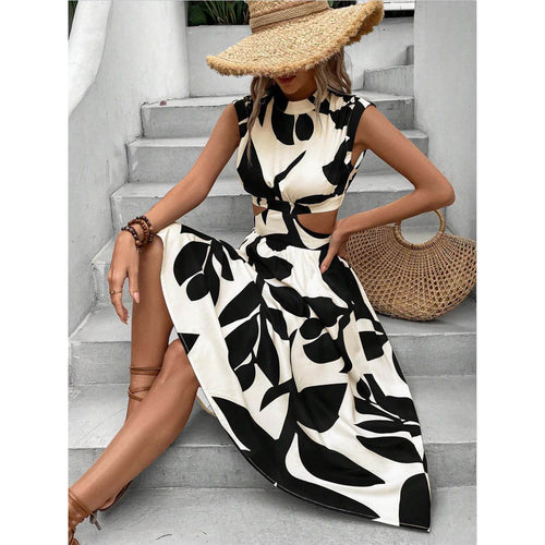 Maxi dress for women with leaf design and cut-out details Amarae