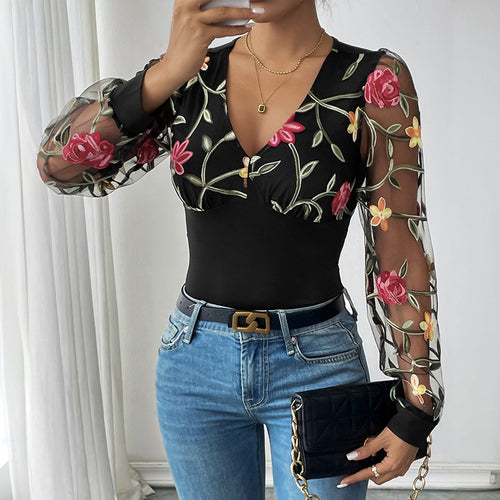 Amarae embroidered floral patterned bodysuit for women