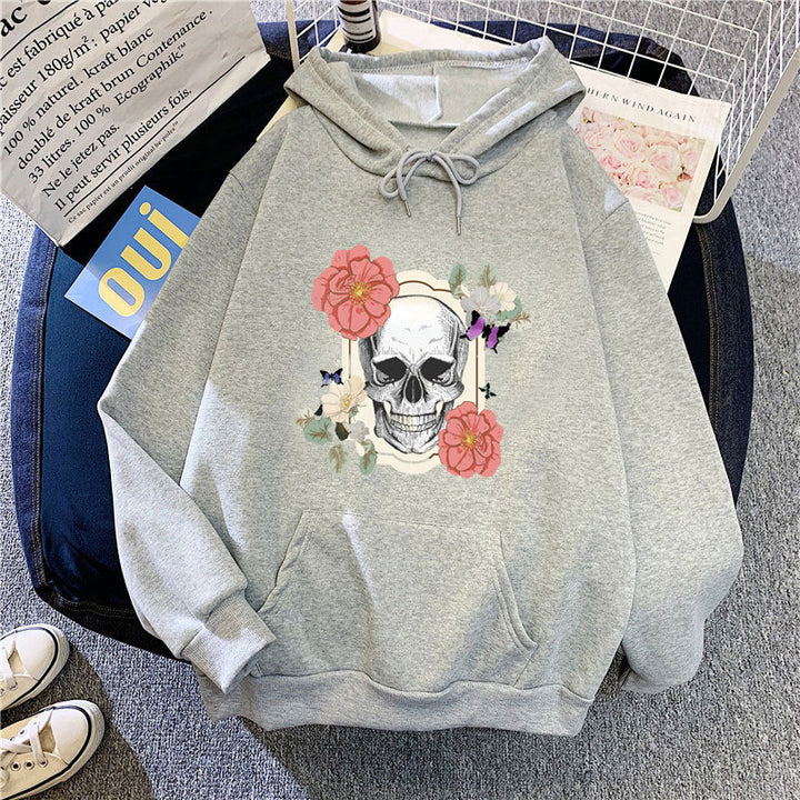 Women's hoodie with creative skull and flower design Chic & Stil