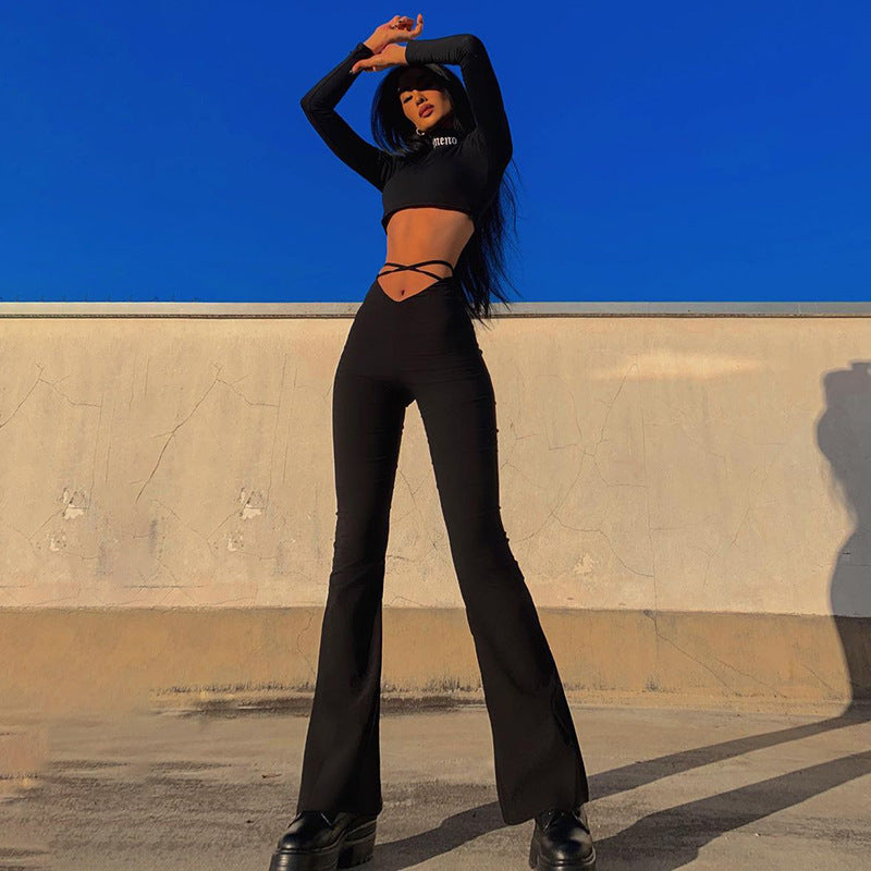 Ladies Lounge Set Slim Cut with High Waist and Flared Pants Lune London