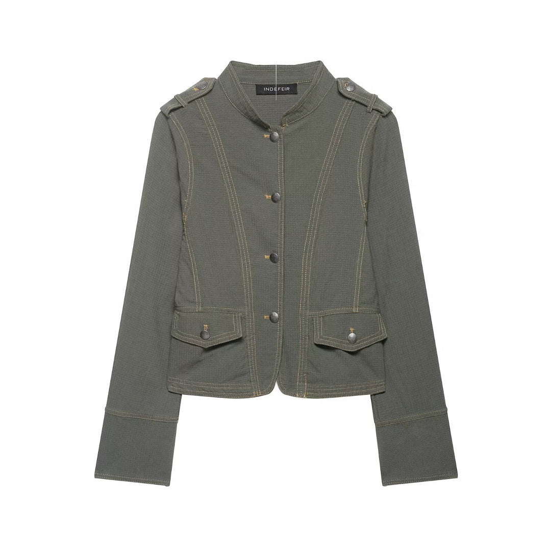 Women's short jacket in military style with stand-up collar and epaulettes Amarae
