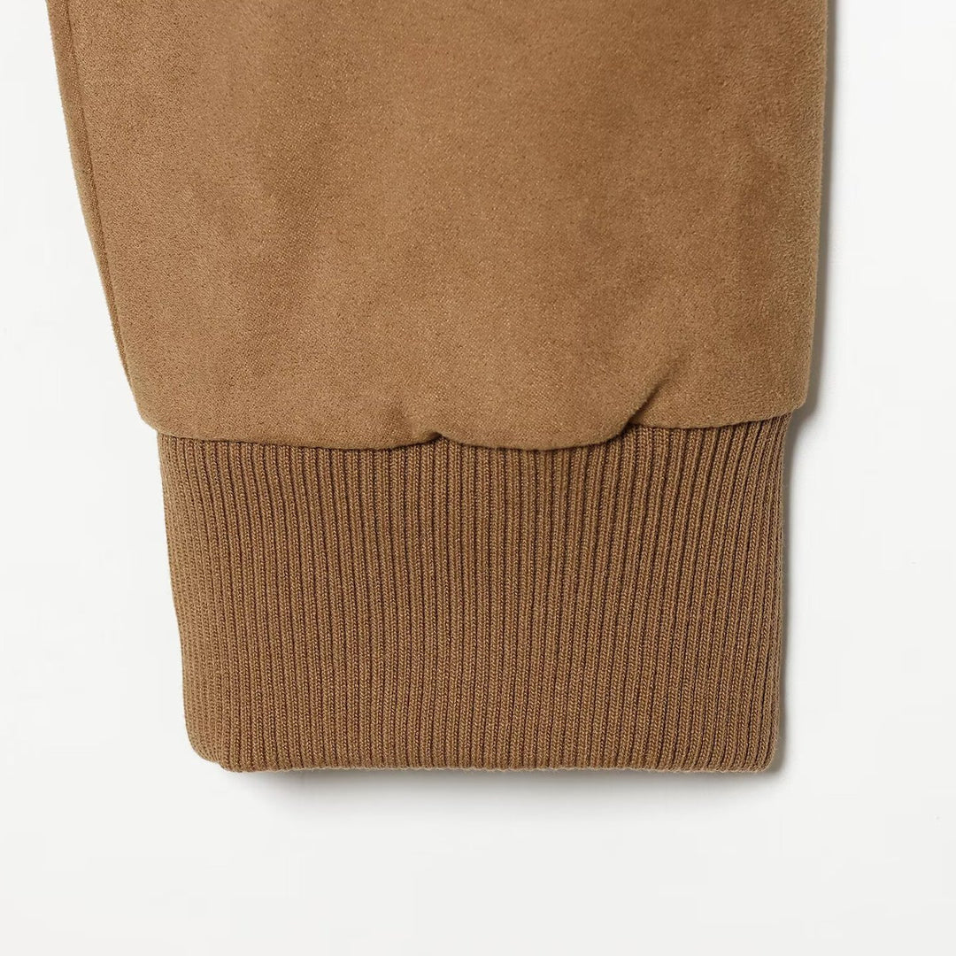 Women's Short Jacket in Suede Look Bomber with Zipper, Flap Pockets and Ribbed Cuffs Amarae
