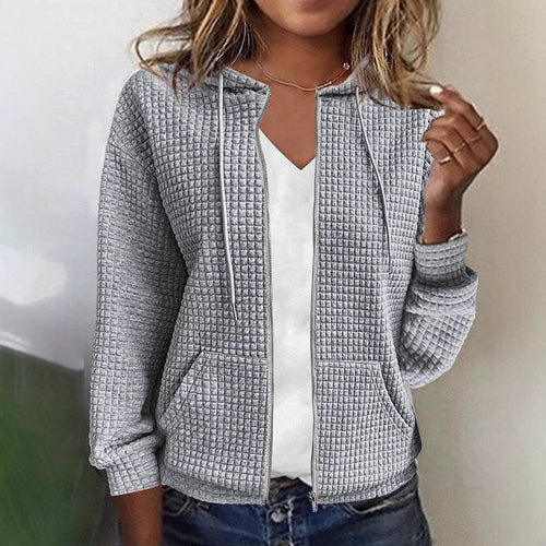 Veste à capuche en texture gaufrée décontractée pour femmes Chic & Stil