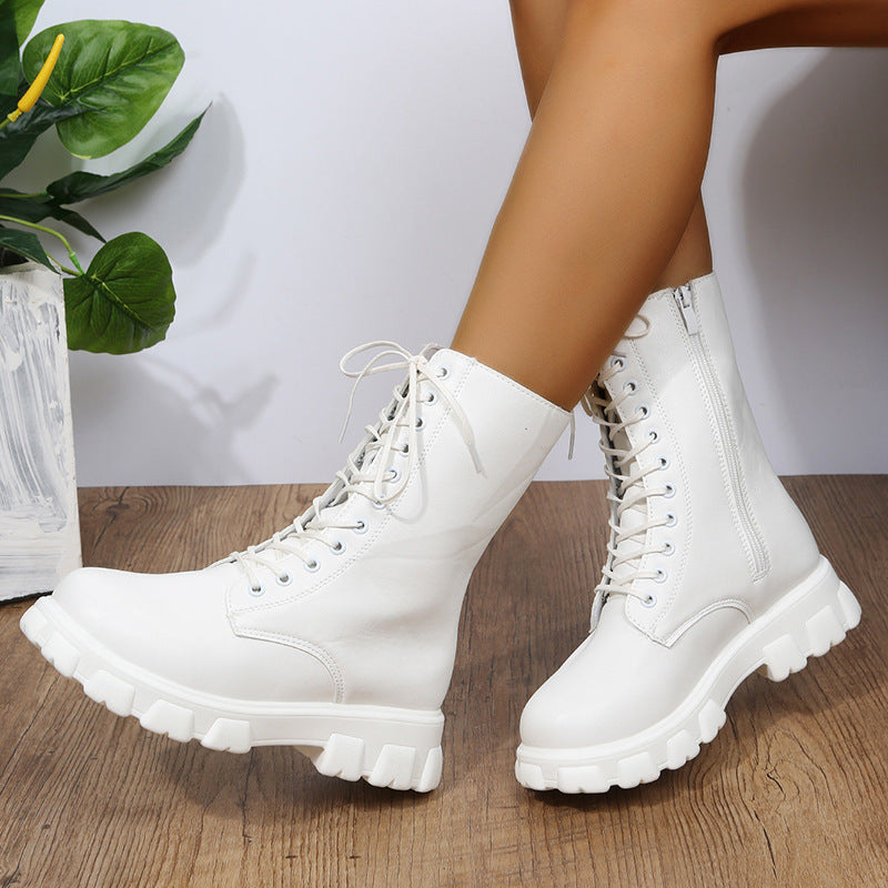 Women’S Lace-Up Boots with A Sturdy Platform and Side Zipper Lune London
