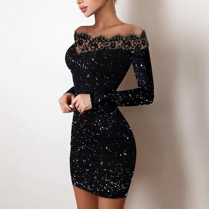 Ladies Off-shoulder Dress with Lace Trim Lune London