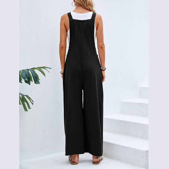 Ladies Casual Jumpsuit with Wide Leg and Adjustable Straps Lune London