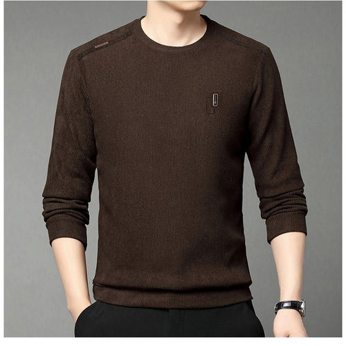 Modern pullover for men with round neck, featuring ribbed structure and stylish contrasting collar Amarae