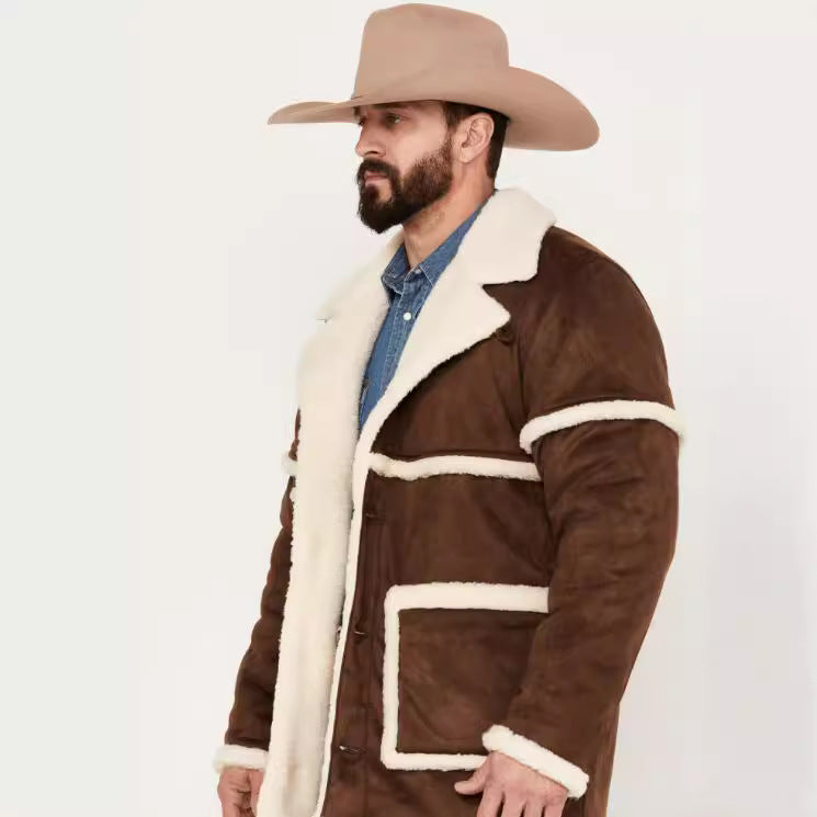 Sheepskin jacket for men with large collar and practical pockets Lune London