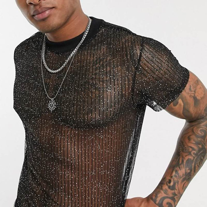 Men's High-Quality Mesh T-Shirt with Glittering Effect Lune London