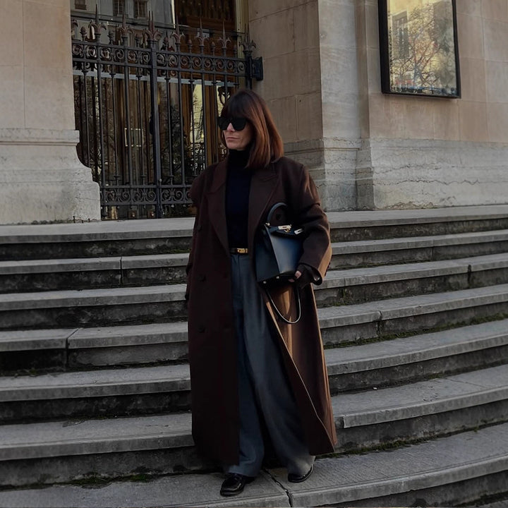 Ladies Oversize Wool Blend Coat with Extended Cocoon Cut and Double Breasted Amarae