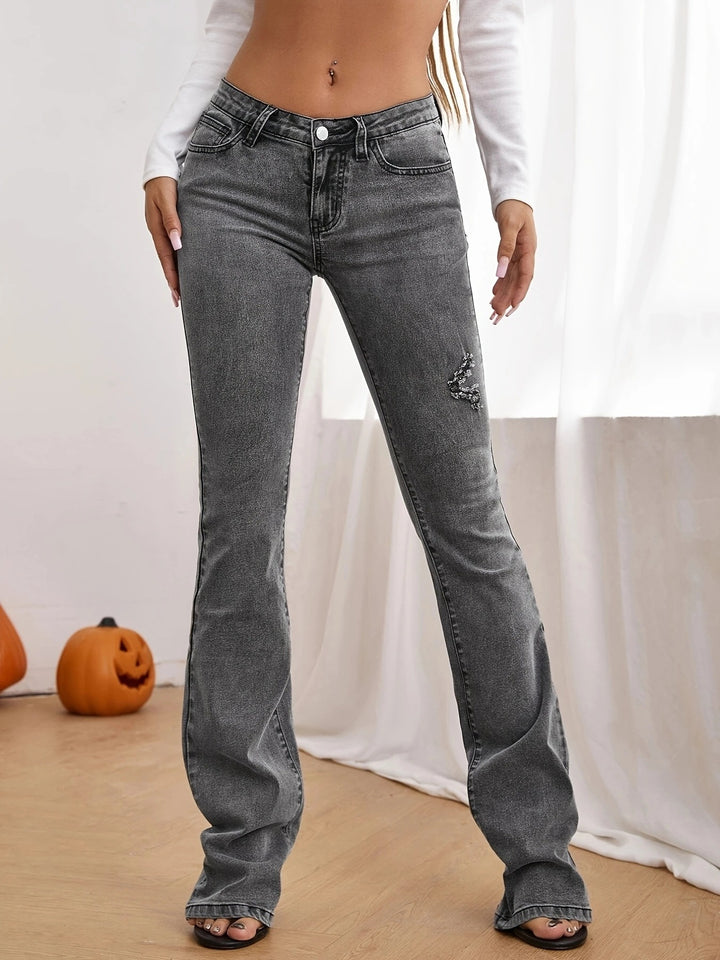 Women’s high-waisted flared jeans with pearl appliqué and shaping waistband Amarae
