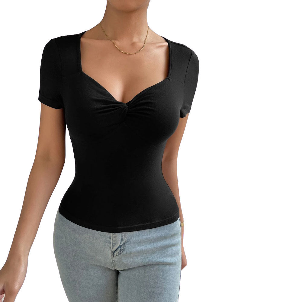 Haut ajusté pour femme avec décolleté en cœur et manches courtes Chic & Stil