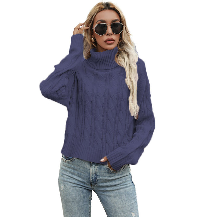 Chunky knit sweater for women with high collar and elegant twisted pattern Lune London