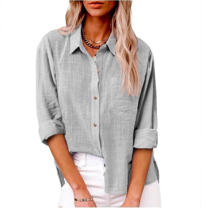 Women's Casual Linen Blouse with Short Sleeves and Button Details Lune London