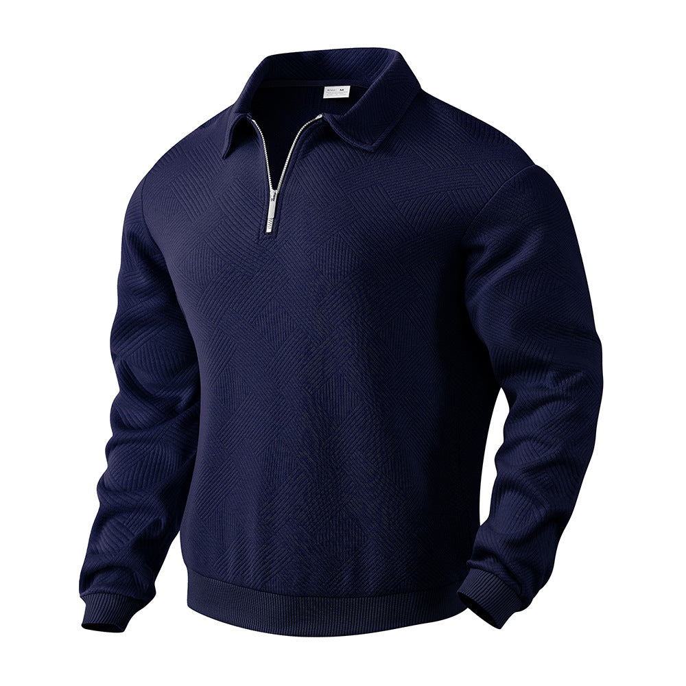 Elegant men's sweater with high collar, zipper closure and textured design Lune London