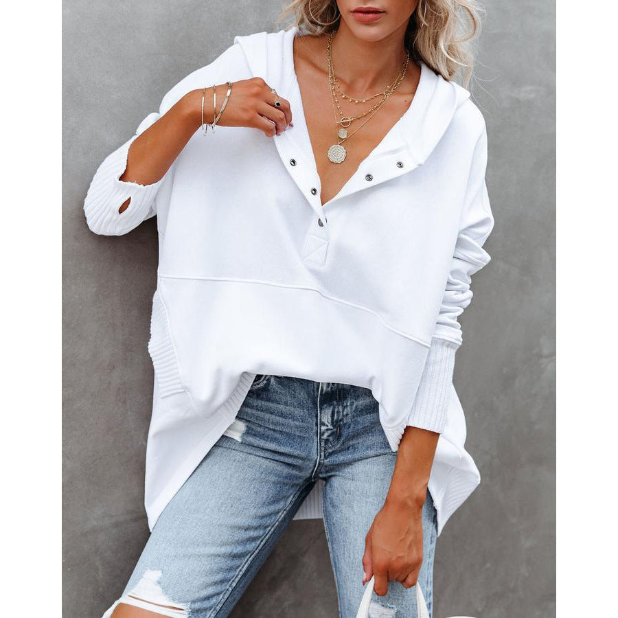Casual sweater for women with button placket and hood Lune London