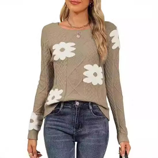 Ladies Large Floral Pattern Knit Sweater Lune London