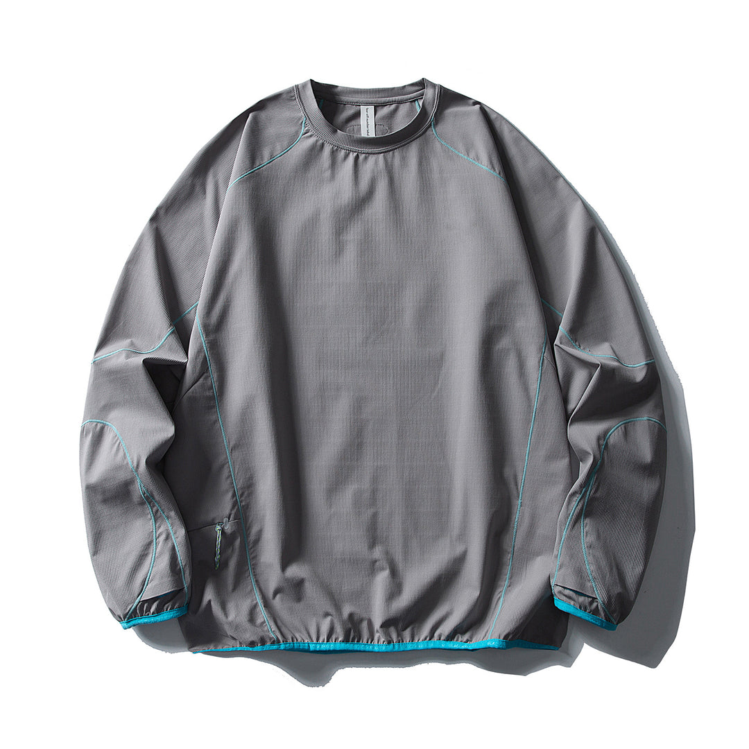 Unisex Technical Oversized Crew Neck Sweater with Flatlock Seams and Side Zipper Pocket Amarae