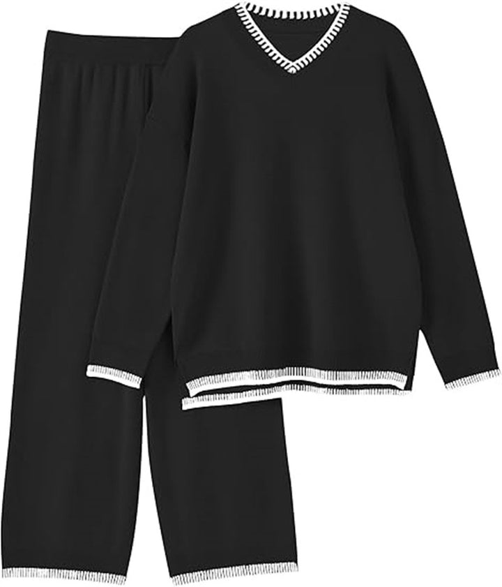 Comfortable v-neck sweater and pant set for women Lune London
