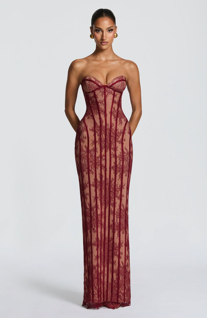 Ladies fitted lace dress with bustier top and elegant details