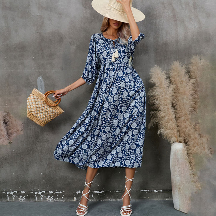 Lune London bohemian floral midi dress for women