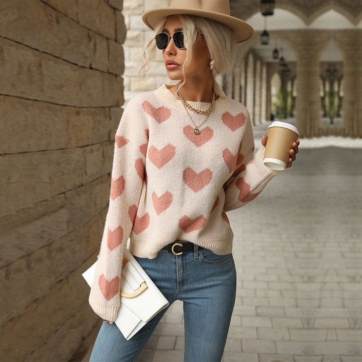 Knit sweater for women with heart pattern and relaxed fit Lune London