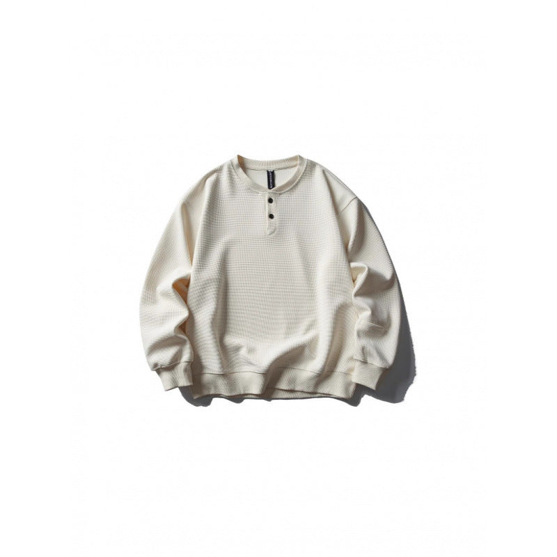 Unisex Waffle Knit Henley Sweatshirt in Oversize Cut with Button Placket Amarae