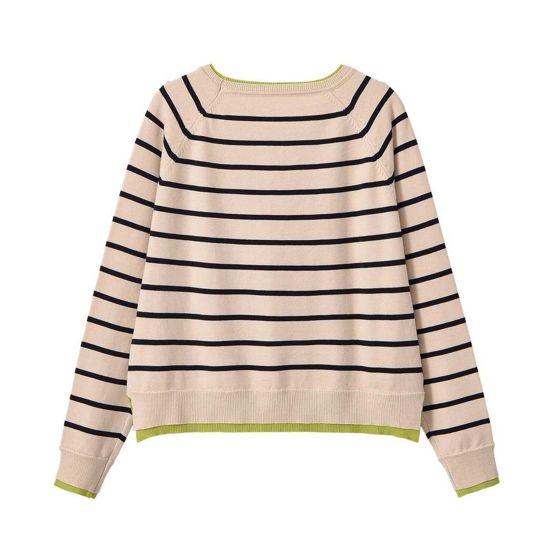 Women fine knit sweater with layer look, round neck and raglan sleeves Amarae