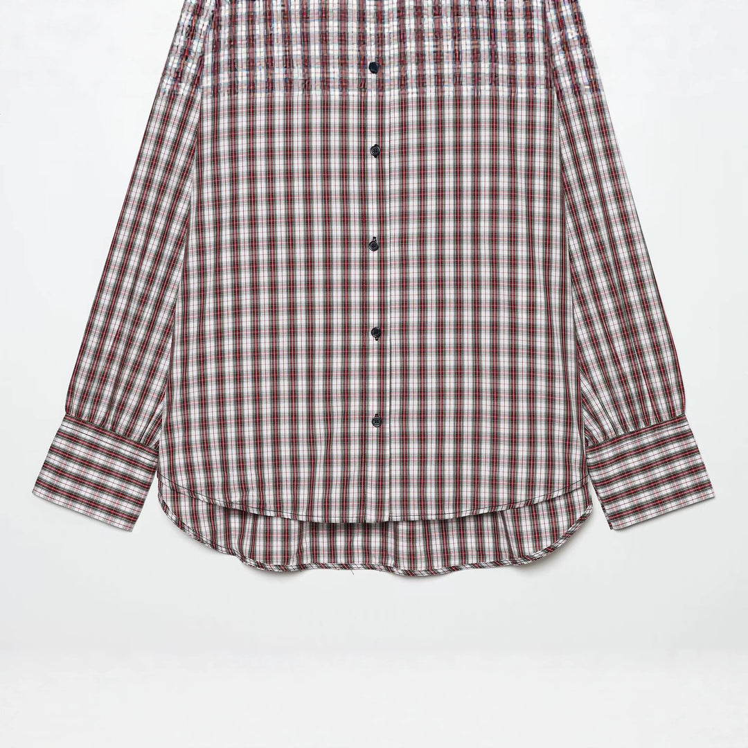 Women's Plus Size Checkered Shirt with Collar and Round Hem