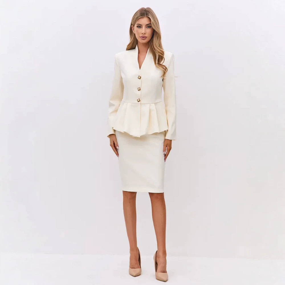 Women Tailored Blazer with Peplum and Pencil Skirt Amarae