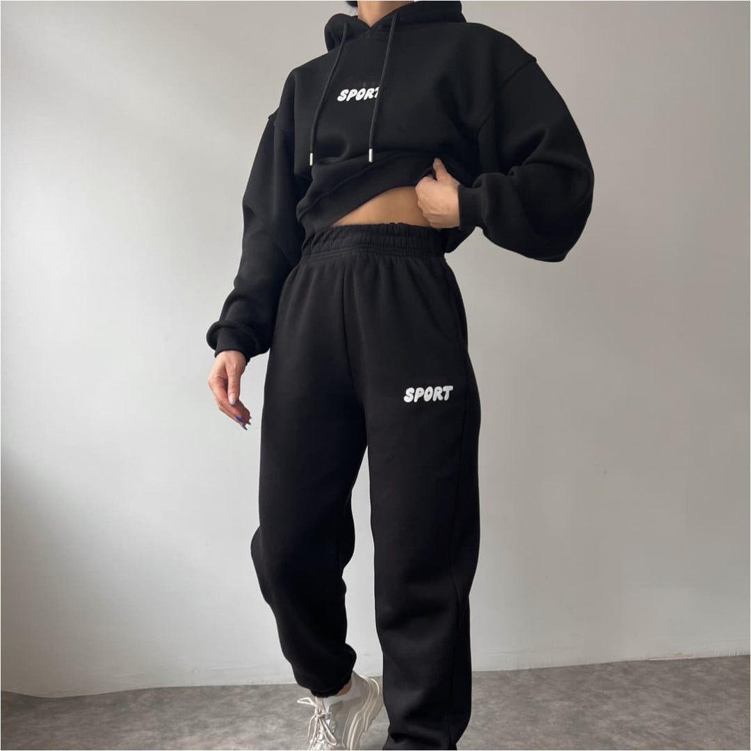 Women's Casual Sport Hoodie and Jogging Pants Set with High Waist and Soft Material