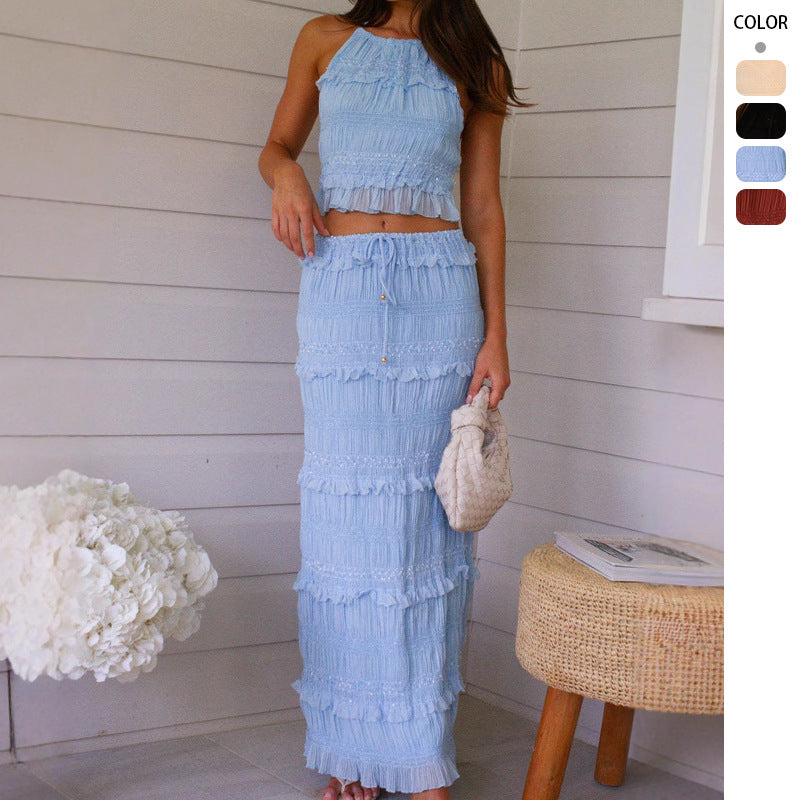 Chic & Stil Women's top and maxi skirt set with ruffle details