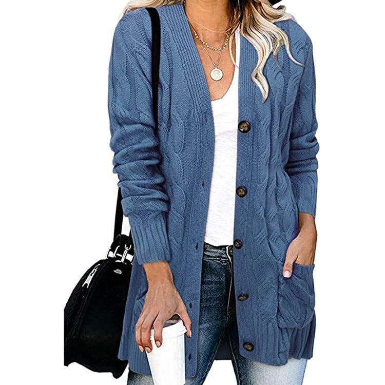 Thick knit jacket for women with large buttons and deep pockets Lune Londonl