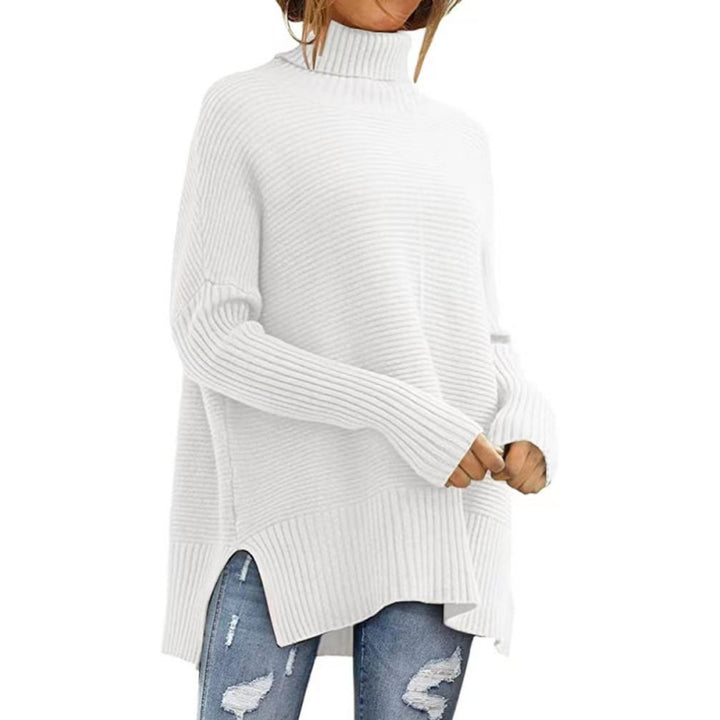 Pull Turtleneck Large Femme avec Structure à Côtes Fines et Coupe Asymétrique Chic & Stil