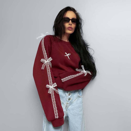 Ladies elegant sweatshirt with unique tie belts Amarae