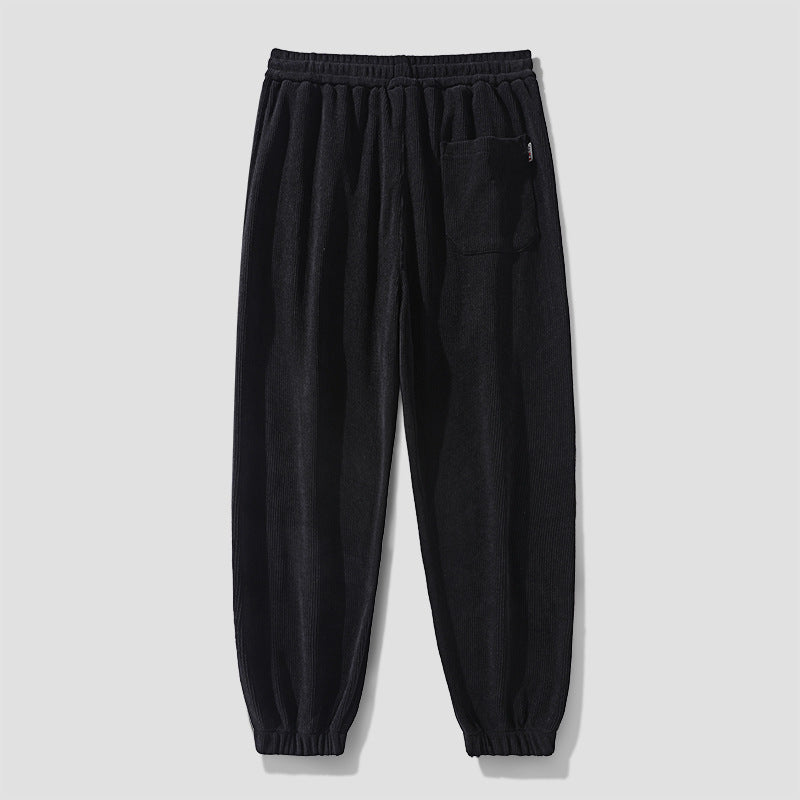 Men's cord pants in jogging style with side panel inserts and drawstring Amarae