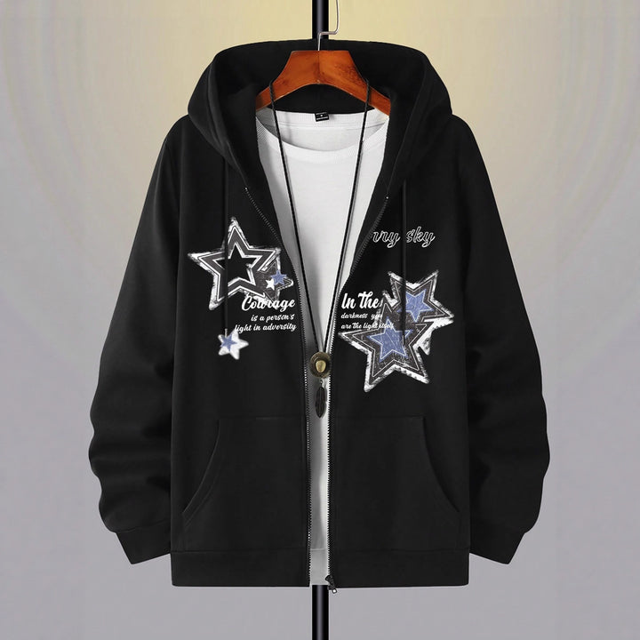 Men's hooded jacket with practical zipper and stylish star pattern Lune London