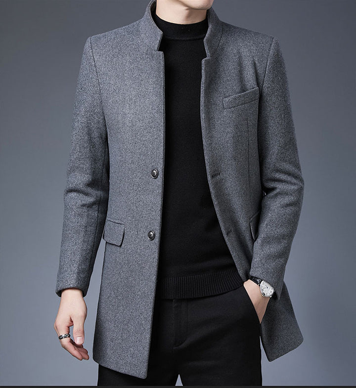 Modern wool coat for men with high collar Lune London