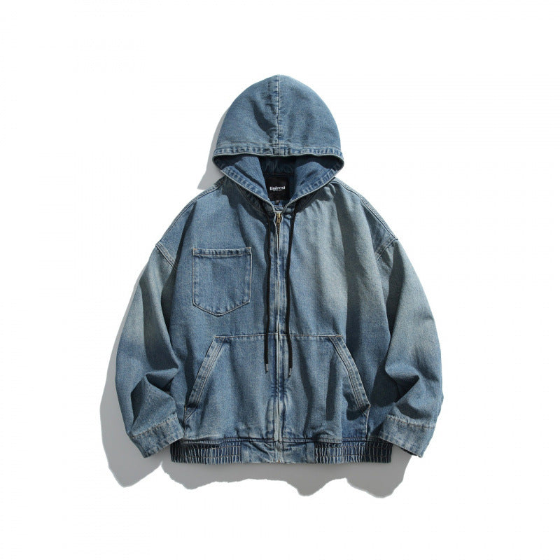 Unisex Oversized Jeans Jacket with Hood, Elastic Hem and Kangaroo Pockets Amarae