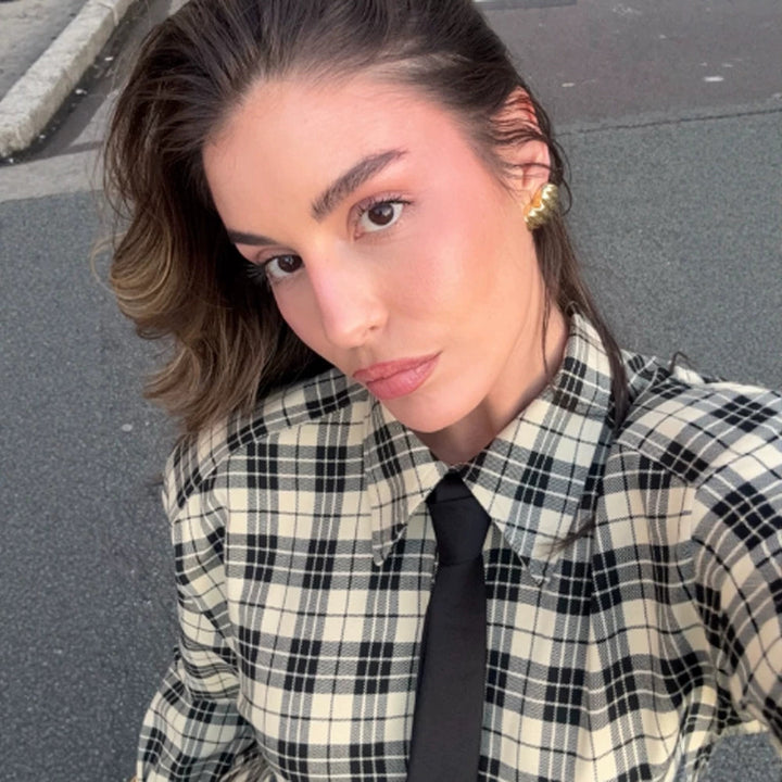 Women's Check Shirt Jacket with Emphasized Shoulders and Oversized Cut Amarae