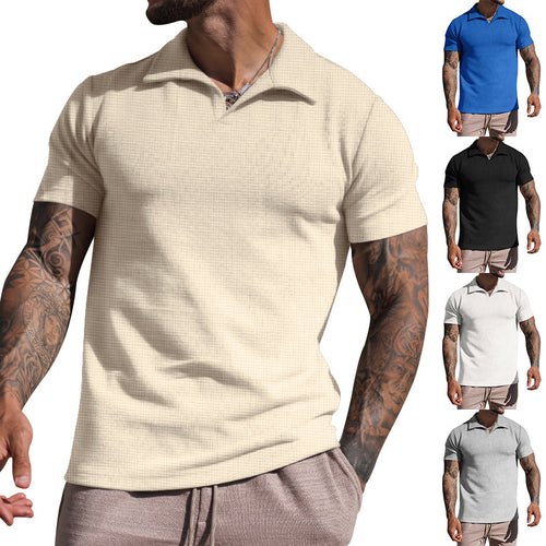 Men's Short Sleeve Polo with Textured Design and Modern Collar Amarae