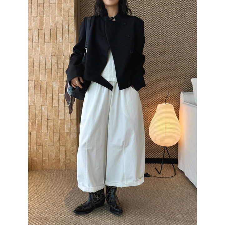 Women Extra-wide Balloon Culotte made of cotton twill with drawstring and fold-over waistband Amarae