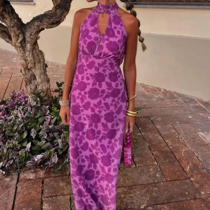 Robe maxi femme avec chiffon floral et col élégant Chic & Stil