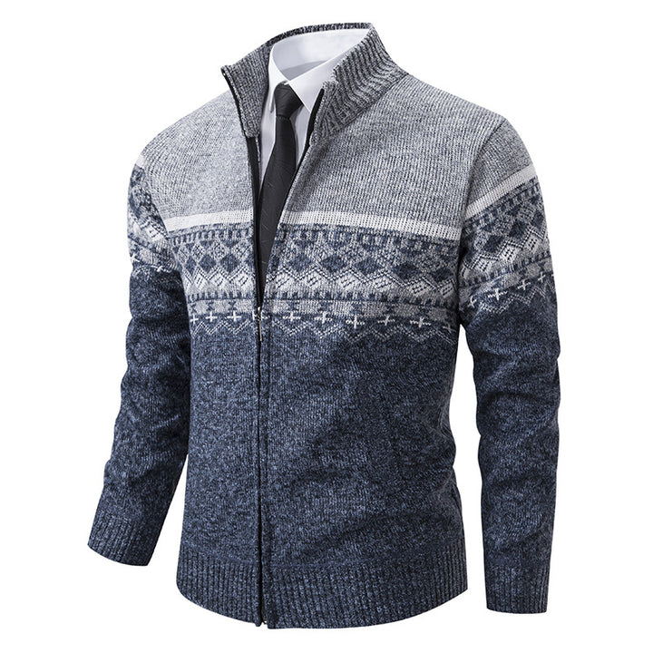 Men's knit jacket with high collar and Norwegian pattern Lune London