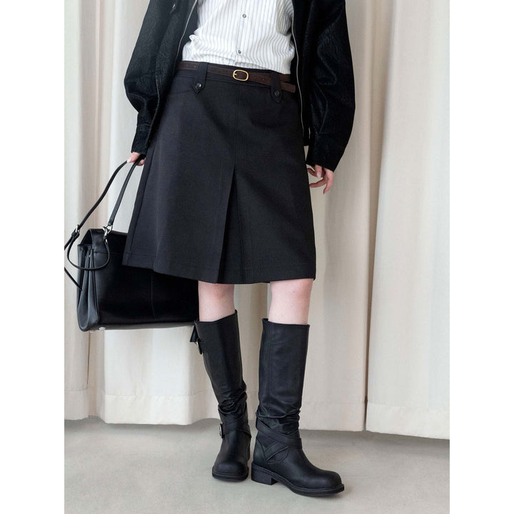 Women Knee-Length A-Line Skirt with Center Slit and Waist Pockets Amarae