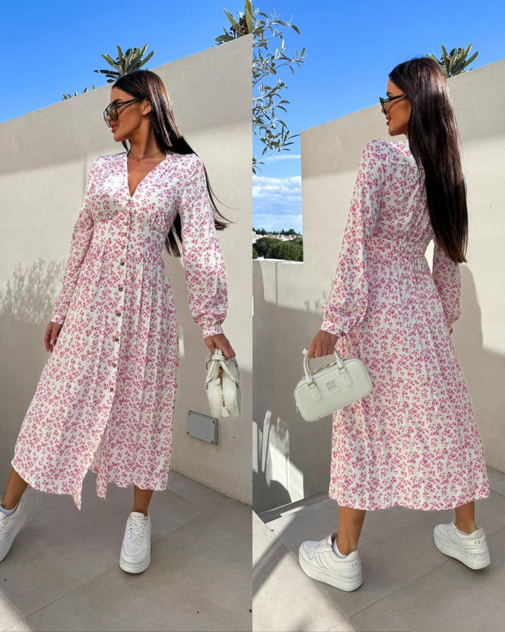 Lune London Floral Maxi Dress for Women with Button Details