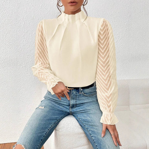 Women elegant blouse with structured sleeves and a high collar Amarae