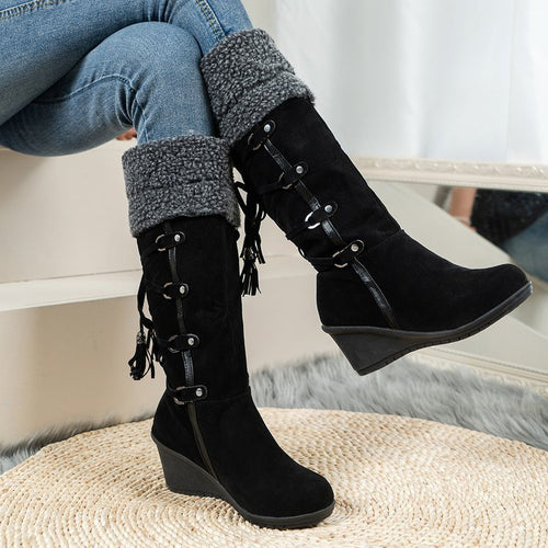 Wedge boots for women with padded interior and trendy lace design Amarae